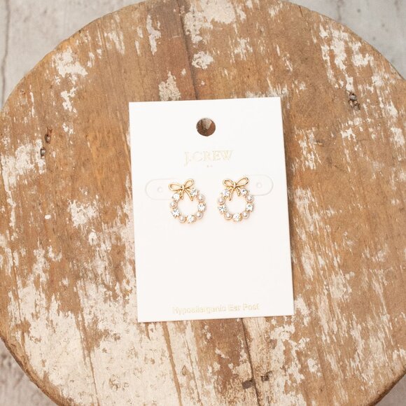 NWT J. Crew Winter Wreath Stud in White Crystal Goldtone Post Earrings - Picture 7 of 9